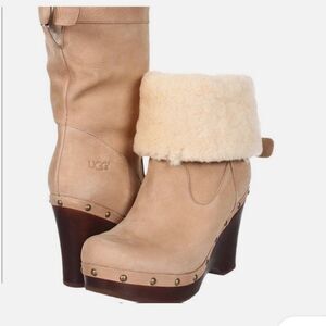 Ugg Carnegie Tan Suede Wedge Boots | Size 10